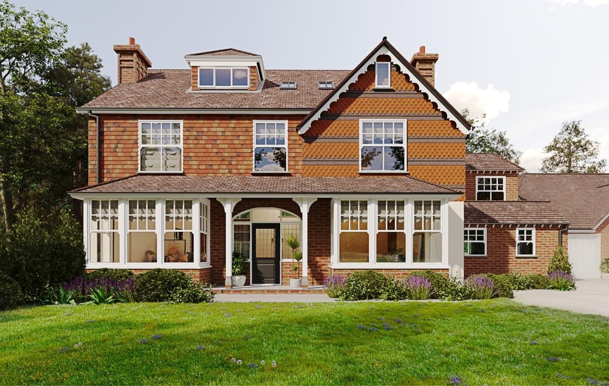 Great Withybush – CGI Front Elevation CGI render of Great Withybush, showing the front elevation.