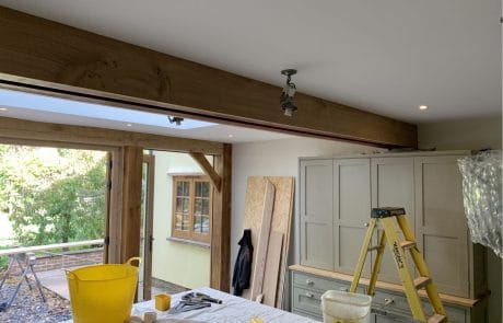 Timber frames showing in build under construction