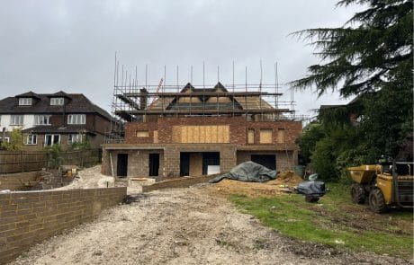 Building under construction with scaffolding