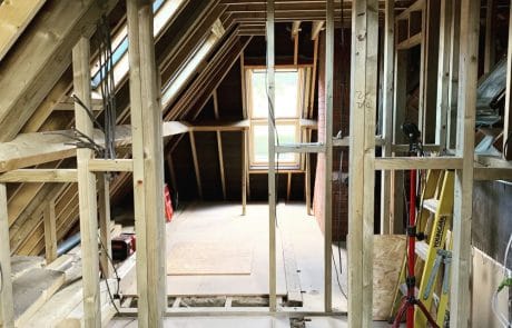 Timber frames inside a building under construction